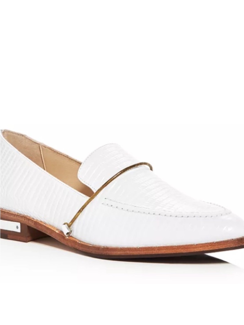Freda Salvador White Leather Loafer with Gold Bar Halo
